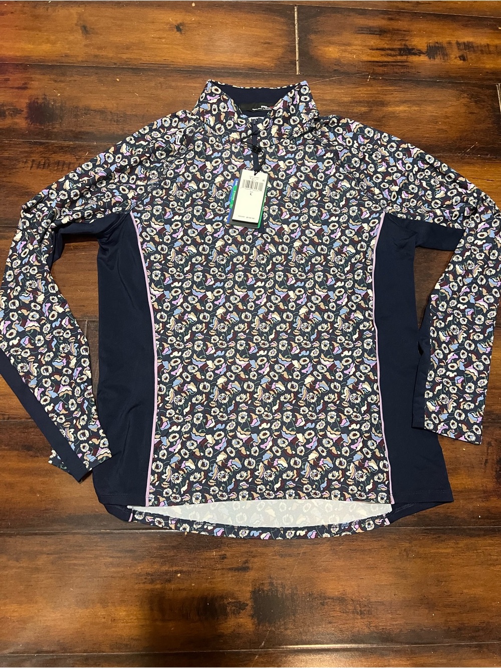 RLX Ralph Lauren Printed Navy Floral-Accent Long-Sleeve Performance Top